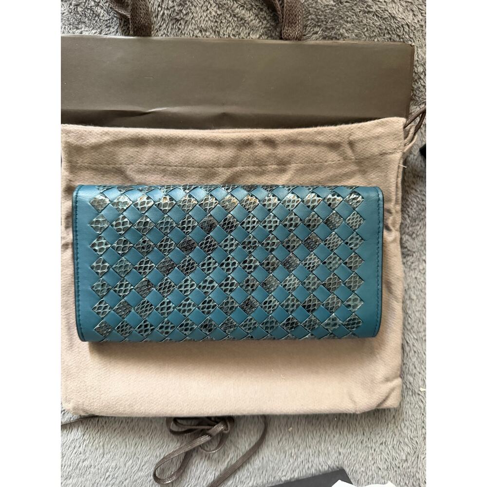 🌟 Bottega Veneta Intrecciato Python Inlay Wallet Blue NEW Full Set Italy RARE✨ - Picture 7 of 7